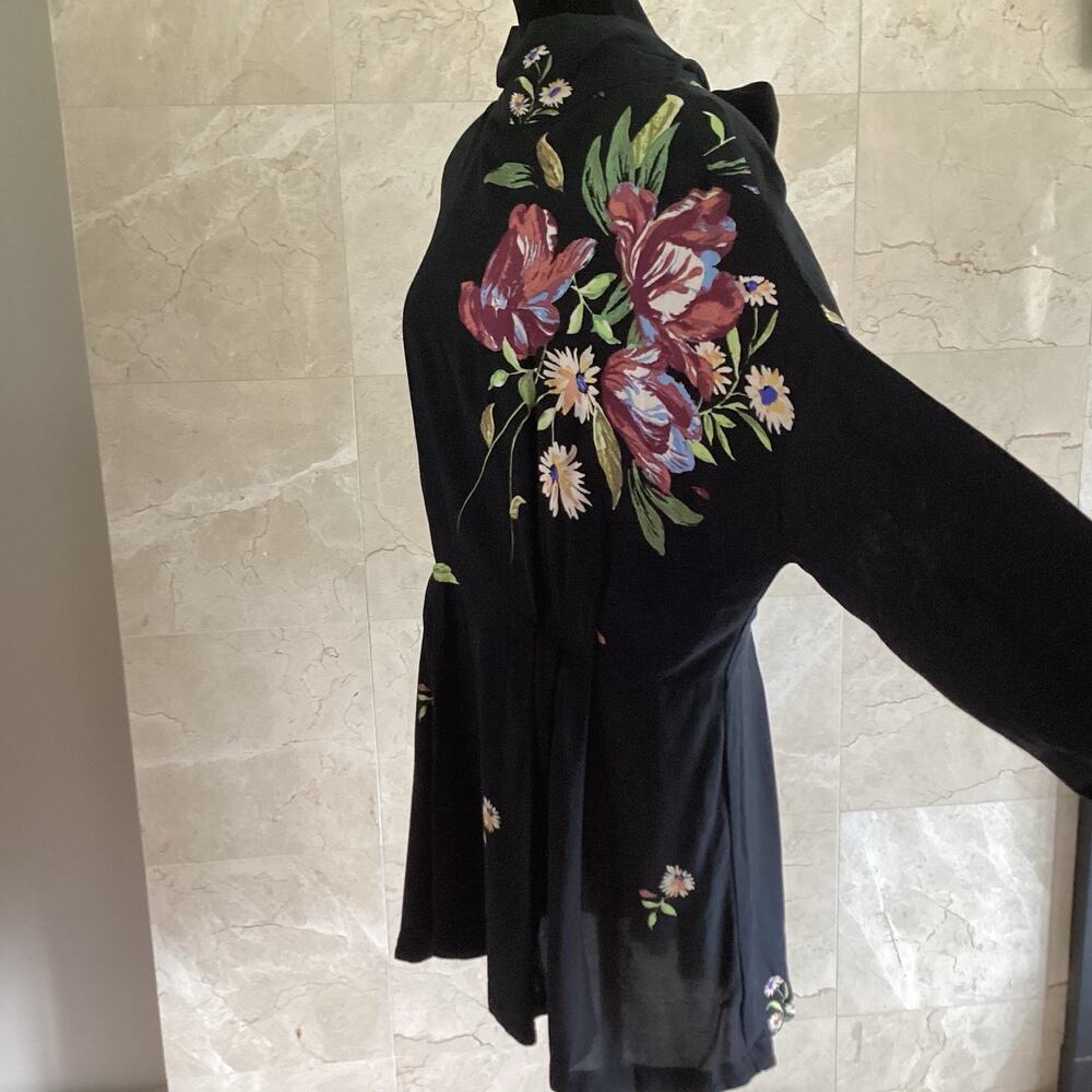 Free People Gemma Black Floral Mini Dress Large Dolman Mock Neck Tunic Fall $108 - Picture 8 of 15